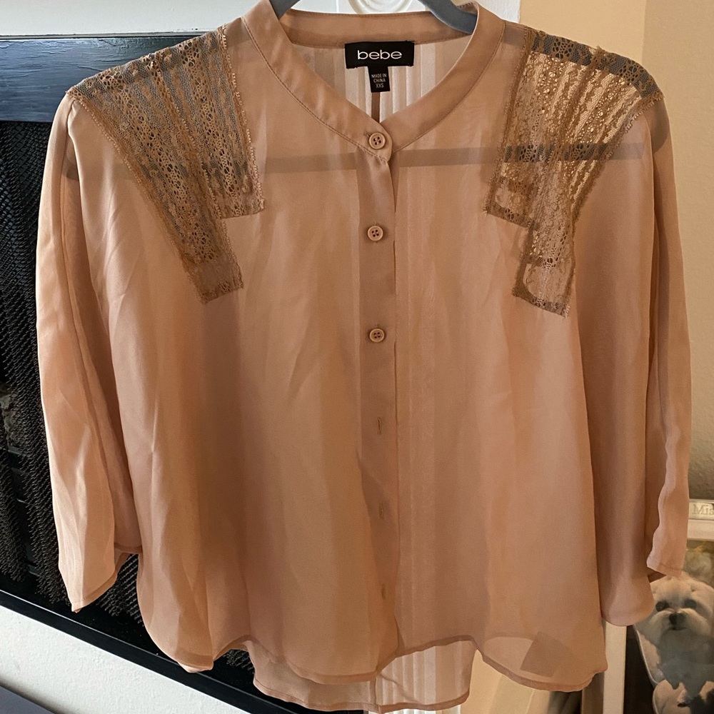 Bebe Beige Lace Blouse XXS